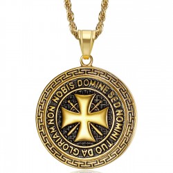 Ciondolo Templare Acciaio Tutto Oro Croce Non Nobis  IM#22065
