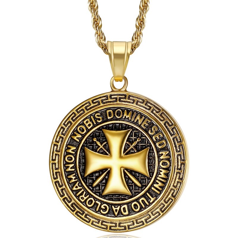 Anhänger Templer Stahl Alle Gold Kreuz Non Nobis  IM#22065