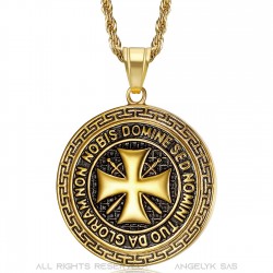 Ciondolo Templare Acciaio Tutto Oro Croce Non Nobis  IM#22066