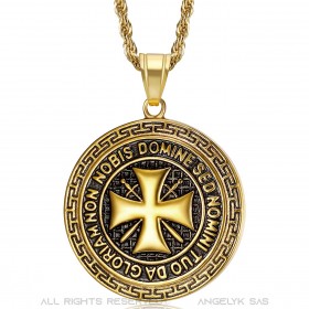 Anhänger Templer Stahl Alle Gold Kreuz Non Nobis  IM#22066