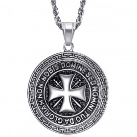 Pendentif Templier Acier Tout Argent Croix Non Nobis  IM#22071