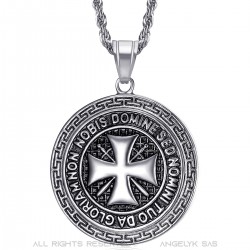 Pendentif Templier Acier Tout Argent Croix Non Nobis  IM#22072
