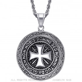 Ciondolo Templare Acciaio Tutto Argento Croce Non Nobis  IM#22072