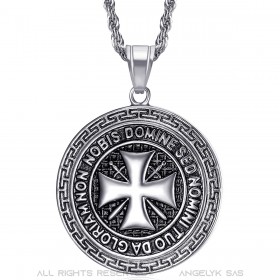 Pendentif Templier Acier Tout Argent Croix Non Nobis  IM#22072