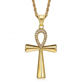 Colgante de cruz egipcia de Ankh con diamantes de oro de la vida  IM#22077