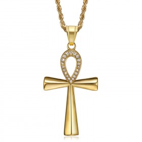 Egyptian Ankh Cross Pendant of Life Gold Diamonds  IM#22077