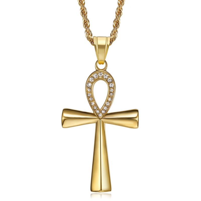 Colgante de cruz egipcia de Ankh con diamantes de oro de la vida  IM#22077