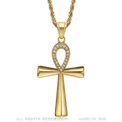 Ägyptischer Ankh Kreuzanhänger des Lebens Golddiamanten  IM#22078