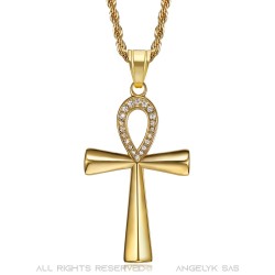 Egyptian Ankh Cross Pendant of Life Gold Diamonds  IM#22078