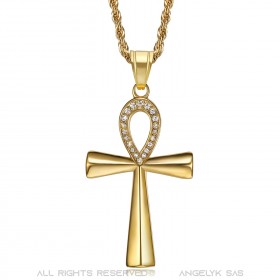 Colgante de cruz egipcia de Ankh con diamantes de oro de la vida  IM#22078