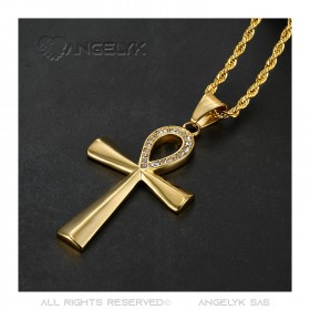 Colgante de cruz egipcia de Ankh con diamantes de oro de la vida  IM#22079