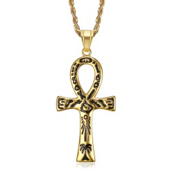 Ciondolo croce egiziana Ankh della vita in oro nero con disegni  IM#22083