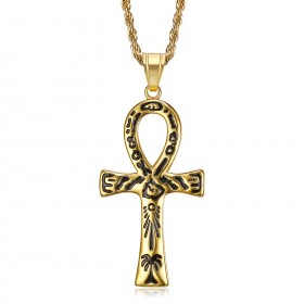 Ägyptische Ankh Kreuz Anhänger des Lebens Gold Black Zeichnungen  IM#22083