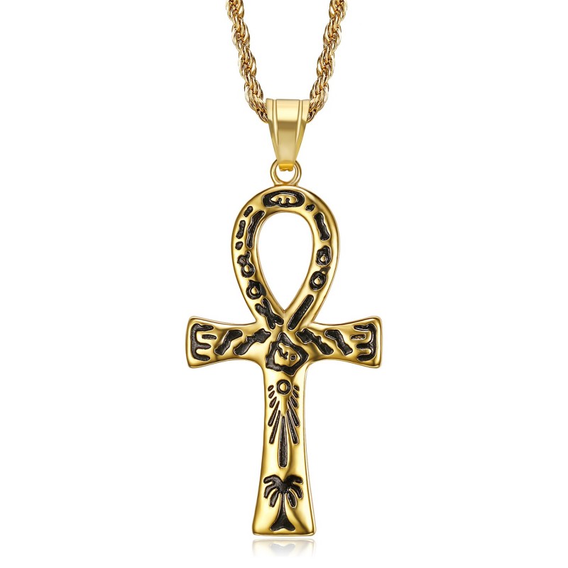 Ägyptische Ankh Kreuz Anhänger des Lebens Gold Black Zeichnungen  IM#22083