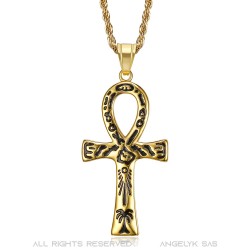 Ciondolo croce egiziana Ankh della vita in oro nero con disegni  IM#22084