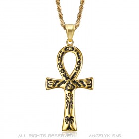 Ciondolo croce egiziana Ankh della vita in oro nero con disegni  IM#22084