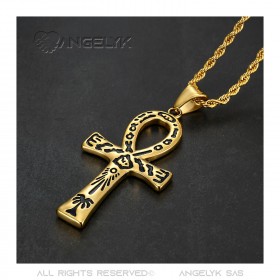 Ägyptische Ankh Kreuz Anhänger des Lebens Gold Black Zeichnungen  IM#22085