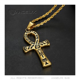 Egyptian Ankh Cross Pendant of Life Gold Black Drawings  IM#22086