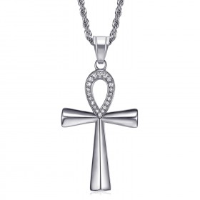 Ciondolo croce egiziana Ankh di diamanti in argento della vita  IM#22089