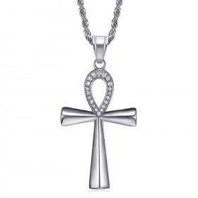 Egyptian Ankh Cross Pendant of Life Silver Diamonds  IM#22089