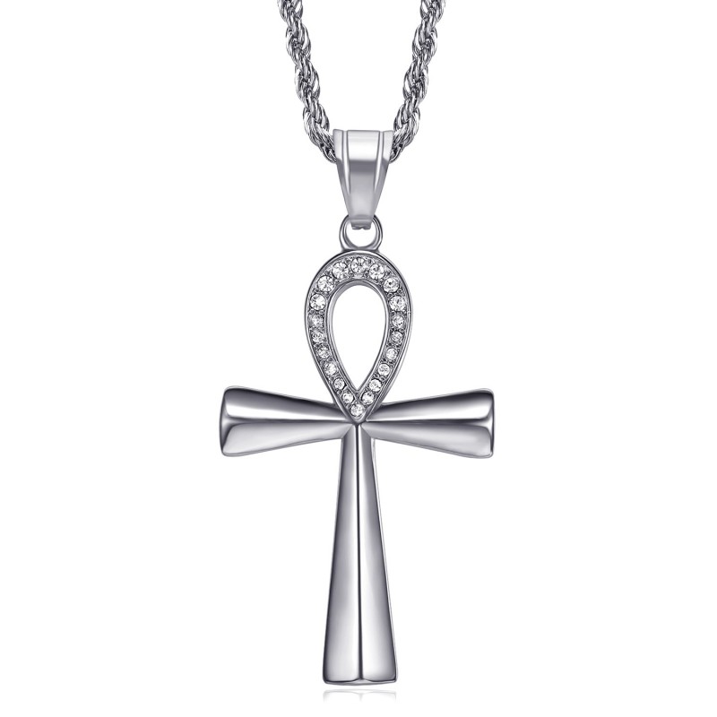 Ciondolo croce egiziana Ankh di diamanti in argento della vita  IM#22089