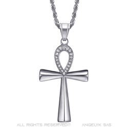 Ägyptische Ankh Kreuz Anhänger des Lebens Silber Diamanten  IM#22090