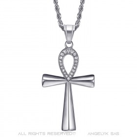 Ciondolo croce egiziana Ankh di diamanti in argento della vita  IM#22090
