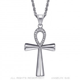 Egyptian Ankh Cross Pendant of Life Silver Diamonds  IM#22090