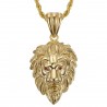 Lion Head Pendant Steel Gold Ruby Red Eyes + Chain  IM#22095