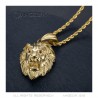 Lion Head Pendant Steel Gold Ruby Red Eyes + Chain  IM#22097