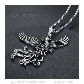 Imposant Pendentif Phoenix Homme Acier + Chaîne  IM#22103