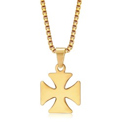 Anhänger Kreuz Pattée Templer-Ritter, Stahl-Gold + Kette  IM#22125