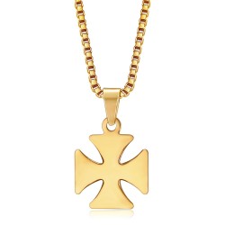 Ciondolo Croce Pattee Cavaliere Templare Acciaio Oro + Catena  IM#22125