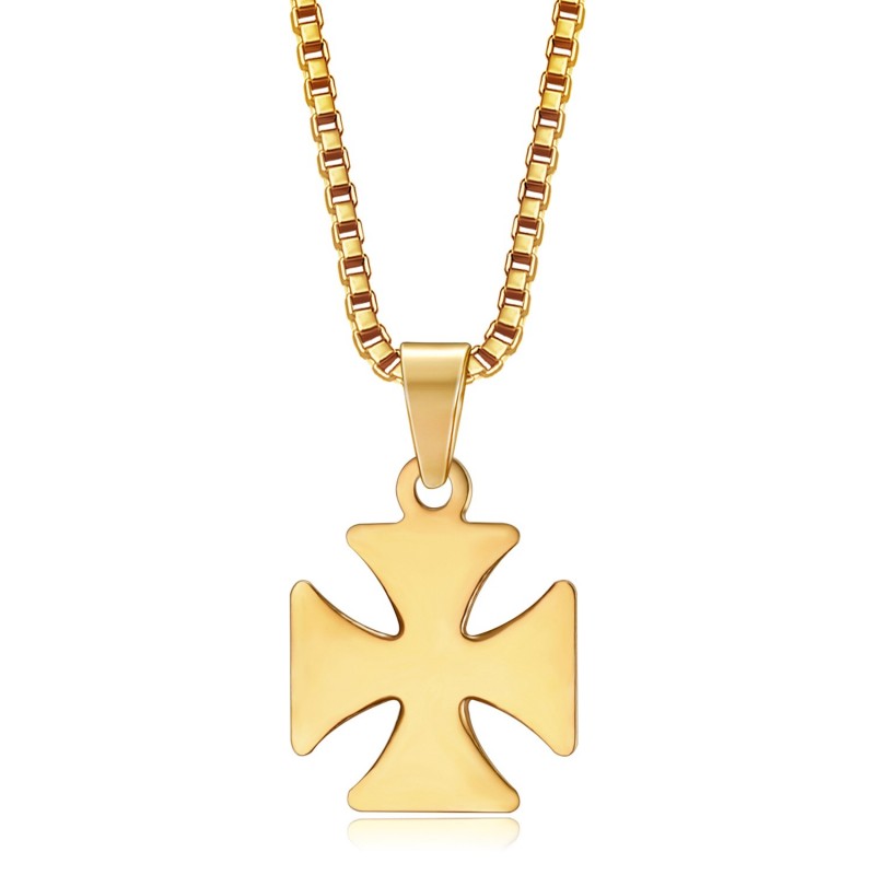 Anhänger Kreuz Pattée Templer-Ritter, Stahl-Gold + Kette  IM#22125