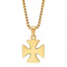 Pendentif Croix Pattée Templier Chevalier Acier Or + Chaîne  IM#22125