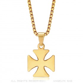 Ciondolo Croce Pattee Cavaliere Templare Acciaio Oro + Catena  IM#22126