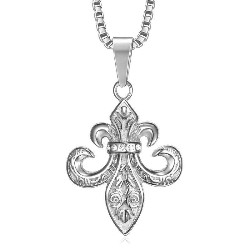 Pendant Fleur de Lys Steel Zirconium + String  IM#22131