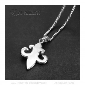 Pendant Fleur de Lys Steel Zirconium + String  IM#22134