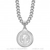 Pendant Medal Necklace, St Benedict Steel Silver Chain  IM#22142