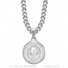 Pendentif Médaille Collier Saint Benoît Acier Argent Chaîne  IM#22142