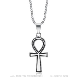 Piccola croce egiziana Ankh in argento con pendente della vita  IM#22156