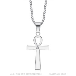 Colgante pequeño de cruz egipcia de Ankh con diamante de la vida  IM#22162