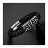 Black Leather Bracelet stainless Steel Fleur-de-Lys Templar Patriot Man  IM#22199