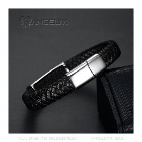 Black Leather Bracelet stainless Steel Fleur-de-Lys Templar Patriot Man  IM#22200