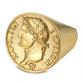 Ring Napoleon 1. 20 Francs Chevalière Edelstahl Gold IM#22208