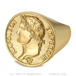 Anello Napoleone 1° 20 franchi Acciaio inossidabile Oro IM#22209