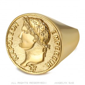 Anello Napoleone 1° 20 franchi Acciaio inossidabile Oro IM#22209