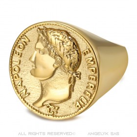 Ring Napoleon 1. 20 Francs Chevalière Edelstahl Gold IM#22209