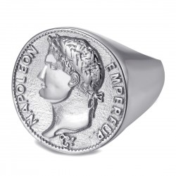 Ring Napoleon 1er 20 francs Chevalière Edelstahl Silber IM#22215