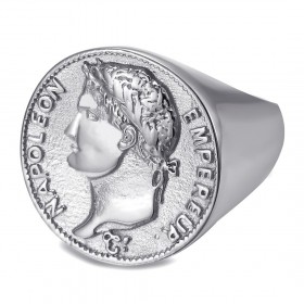 Bague Napoléon 1er 20 francs Chevalière Acier inoxydable Argent   IM#22215